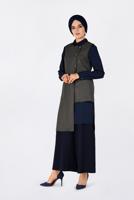 Tesettür giyim VİZON ASİMETRİK KESİM PÖTİKARE DESENLİ İKİLİ TUNİK 4756