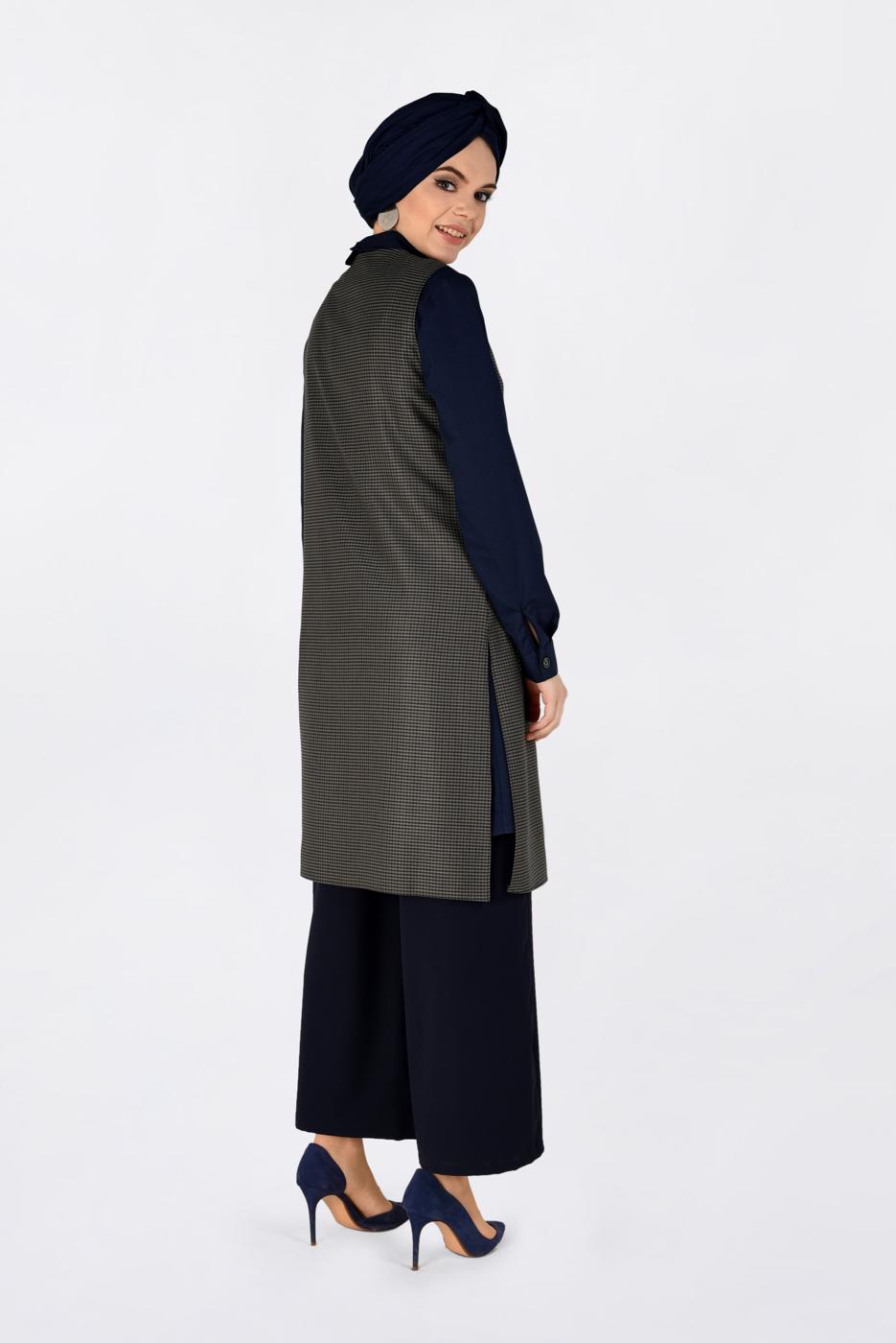 Tesettür giyim VİZON ASİMETRİK KESİM PÖTİKARE DESENLİ İKİLİ TUNİK 4756