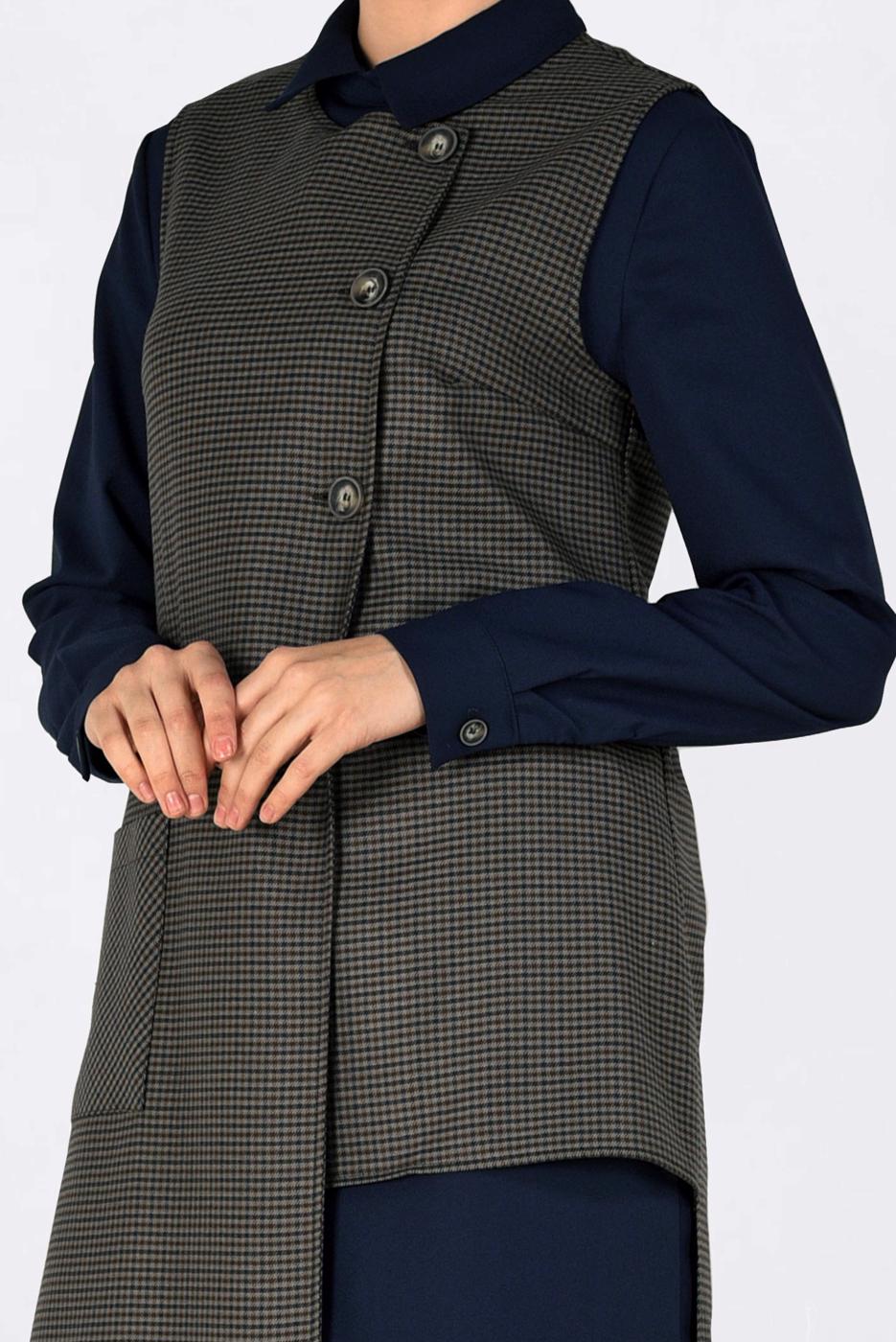 Tesettür giyim VİZON ASİMETRİK KESİM PÖTİKARE DESENLİ İKİLİ TUNİK 4756