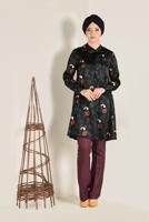 Tesettür giyim SİYAH YAKASI FİYONKLU ÇİÇEK DESENLİ TUNİK 4759