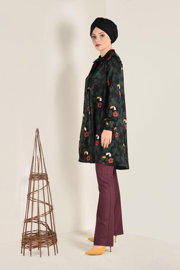 Tesettür giyim  YAKASI FİYONKLU ÇİÇEK DESENLİ TUNİK 4759 - TRENDTESETTÜR