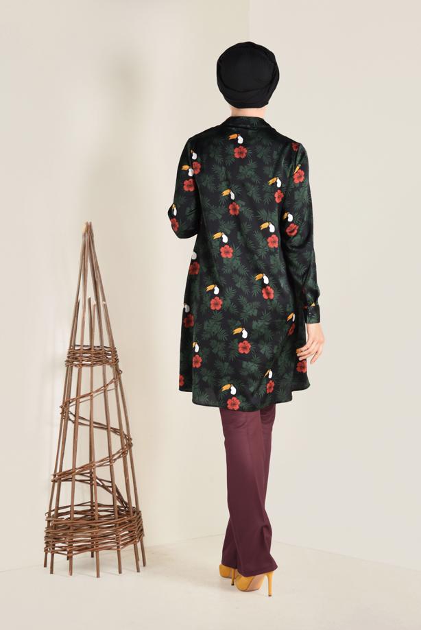 Tesettür giyim  YAKASI FİYONKLU ÇİÇEK DESENLİ TUNİK 4759 - TRENDTESETTÜR