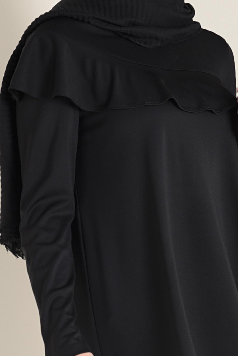 Tesettür giyim SİYAH VOLANLI SALAŞ TUNİK 4770 