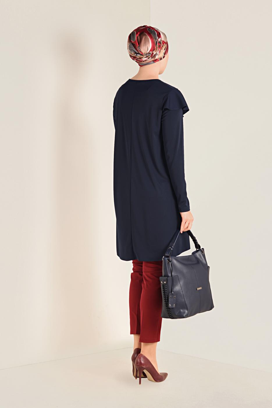 Tesettür giyim LACİVERT VOLANLI SALAŞ TUNİK 4770 