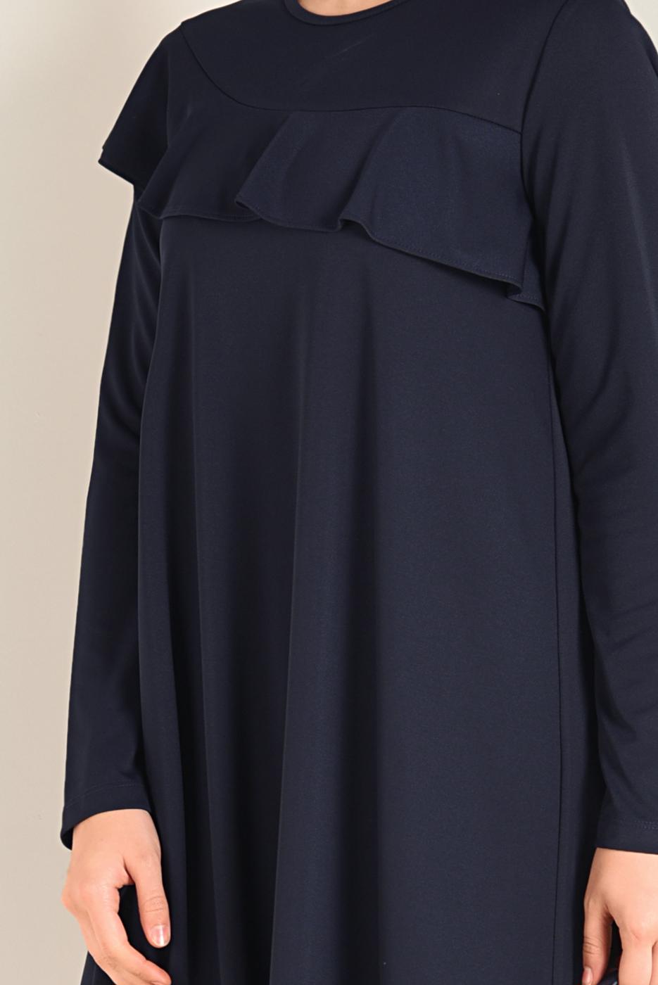 Tesettür giyim LACİVERT VOLANLI SALAŞ TUNİK 4770 
