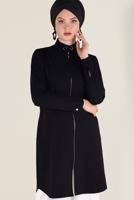 Tesettür giyim SİYAH HAKİM YAKA BAĞCIKLARI ZİNCİR DETAYLI TUNİK 4772