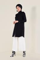 Tesettür giyim SİYAH HAKİM YAKA BAĞCIKLARI ZİNCİR DETAYLI TUNİK 4772