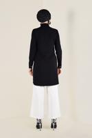 Tesettür giyim SİYAH HAKİM YAKA BAĞCIKLARI ZİNCİR DETAYLI TUNİK 4772
