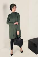 Tesettür giyim HAKİ HAKİM YAKA BAĞCIKLARI ZİNCİR DETAYLI TUNİK 4772