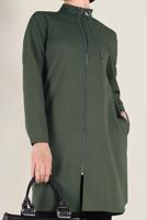 Tesettür giyim HAKİ HAKİM YAKA BAĞCIKLARI ZİNCİR DETAYLI TUNİK 4772