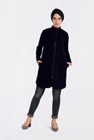 Tesettür giyim LACİVERT HAKİM YAKA BAĞCIKLARI ZİNCİR DETAYLI TUNİK 4772