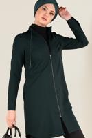 Tesettür giyim YEŞİL HAKİM YAKA BAĞCIKLARI ZİNCİR DETAYLI TUNİK 4772