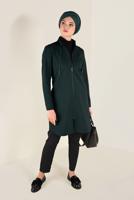 Tesettür giyim YEŞİL HAKİM YAKA BAĞCIKLARI ZİNCİR DETAYLI TUNİK 4772