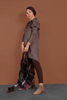 Tesettür giyim GRİ OMUZLARI NAKIŞLI VOLANLI TUNİK 4777 