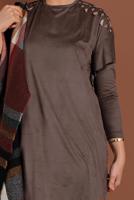 Tesettür giyim GRİ OMUZLARI NAKIŞLI VOLANLI TUNİK 4777 