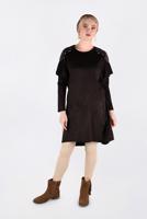 Tesettür giyim KAHVE OMUZLARI NAKIŞLI VOLANLI TUNİK 4777 