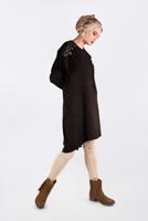 Tesettür giyim KAHVE OMUZLARI NAKIŞLI VOLANLI TUNİK 4777 