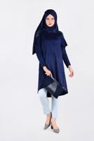 Tesettür giyim LACİVERT OMUZLARI NAKIŞLI VOLANLI TUNİK 4777 