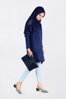 Tesettür giyim LACİVERT OMUZLARI NAKIŞLI VOLANLI TUNİK 4777 
