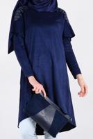 Tesettür giyim LACİVERT OMUZLARI NAKIŞLI VOLANLI TUNİK 4777 
