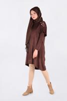 Tesettür giyim KAHVE OMUZLARI NAKIŞLI VOLANLI TUNİK 4777 