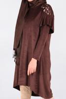Tesettür giyim KAHVE OMUZLARI NAKIŞLI VOLANLI TUNİK 4777 
