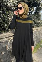 Tesettür giyim SİYAH ŞERİT DETAYLI BİSİKLET YAKA TUNİK 4778 