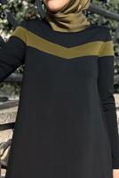 Tesettür giyim SİYAH ŞERİT DETAYLI BİSİKLET YAKA TUNİK 4778 