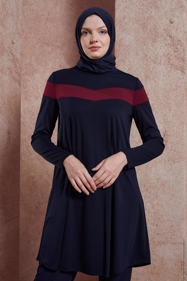 Tesettür giyim  ŞERİT DETAYLI BİSİKLET YAKA TUNİK 4778 