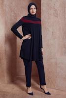 Tesettür giyim LACİVERT ŞERİT DETAYLI BİSİKLET YAKA TUNİK 4778 