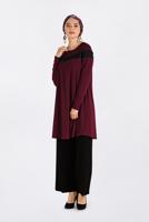 Tesettür giyim BORDO ŞERİT DETAYLI BİSİKLET YAKA TUNİK 4778 