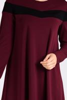 Tesettür giyim BORDO ŞERİT DETAYLI BİSİKLET YAKA TUNİK 4778 
