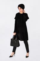 Tesettür giyim SİYAH OMUZLARI VOLANLI KADİFE TUNİK 4789
