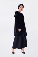 Tesettür giyim LACİVERT OMUZLARI VOLANLI KADİFE TUNİK 4789