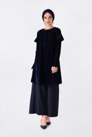 Tesettür giyim LACİVERT OMUZLARI VOLANLI KADİFE TUNİK 4789