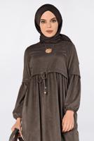 Tesettür giyim KAHVE BELİ BÜZGÜLÜ NUBUK TUNİK 4791