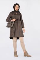 Tesettür giyim KAHVE BELİ BÜZGÜLÜ NUBUK TUNİK 4791