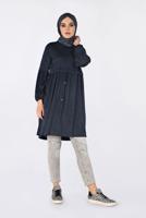 Tesettür giyim LACİVERT BELİ BÜZGÜLÜ NUBUK TUNİK 4791