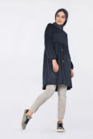 Tesettür giyim LACİVERT BELİ BÜZGÜLÜ NUBUK TUNİK 4791
