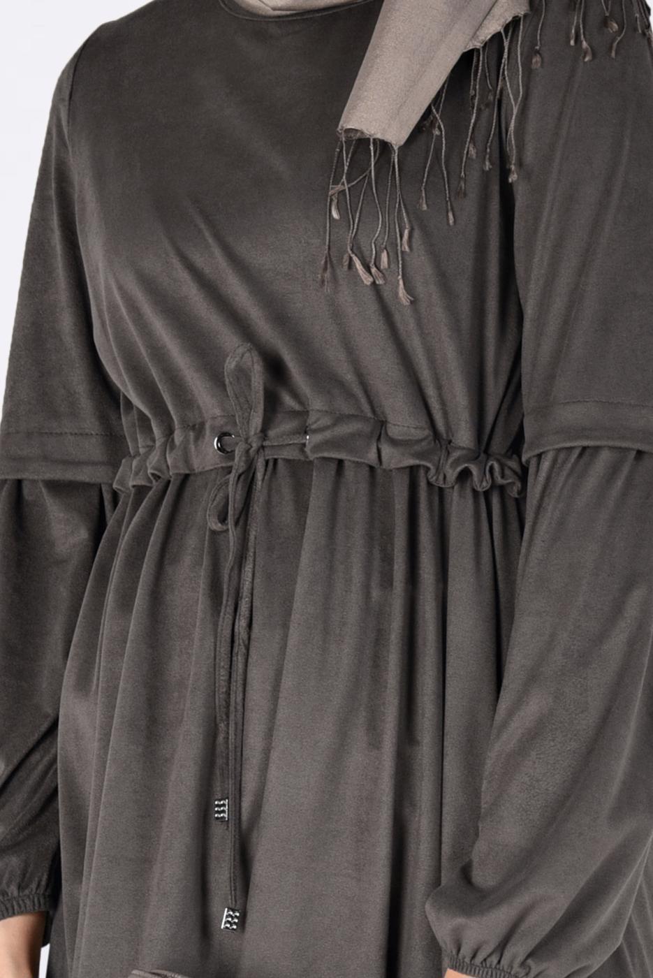 Tesettür giyim VİZON BELİ BÜZGÜLÜ NUBUK TUNİK 4791