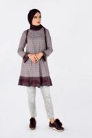 Tesettür giyim GRİ PÖTİKARE DESENLİ ETEK UCU VOLANLI VE İŞLEMELİ TUNİK 4793