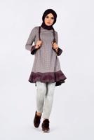 Tesettür giyim GRİ PÖTİKARE DESENLİ ETEK UCU VOLANLI VE İŞLEMELİ TUNİK 4793