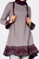 Tesettür giyim GRİ PÖTİKARE DESENLİ ETEK UCU VOLANLI VE İŞLEMELİ TUNİK 4793