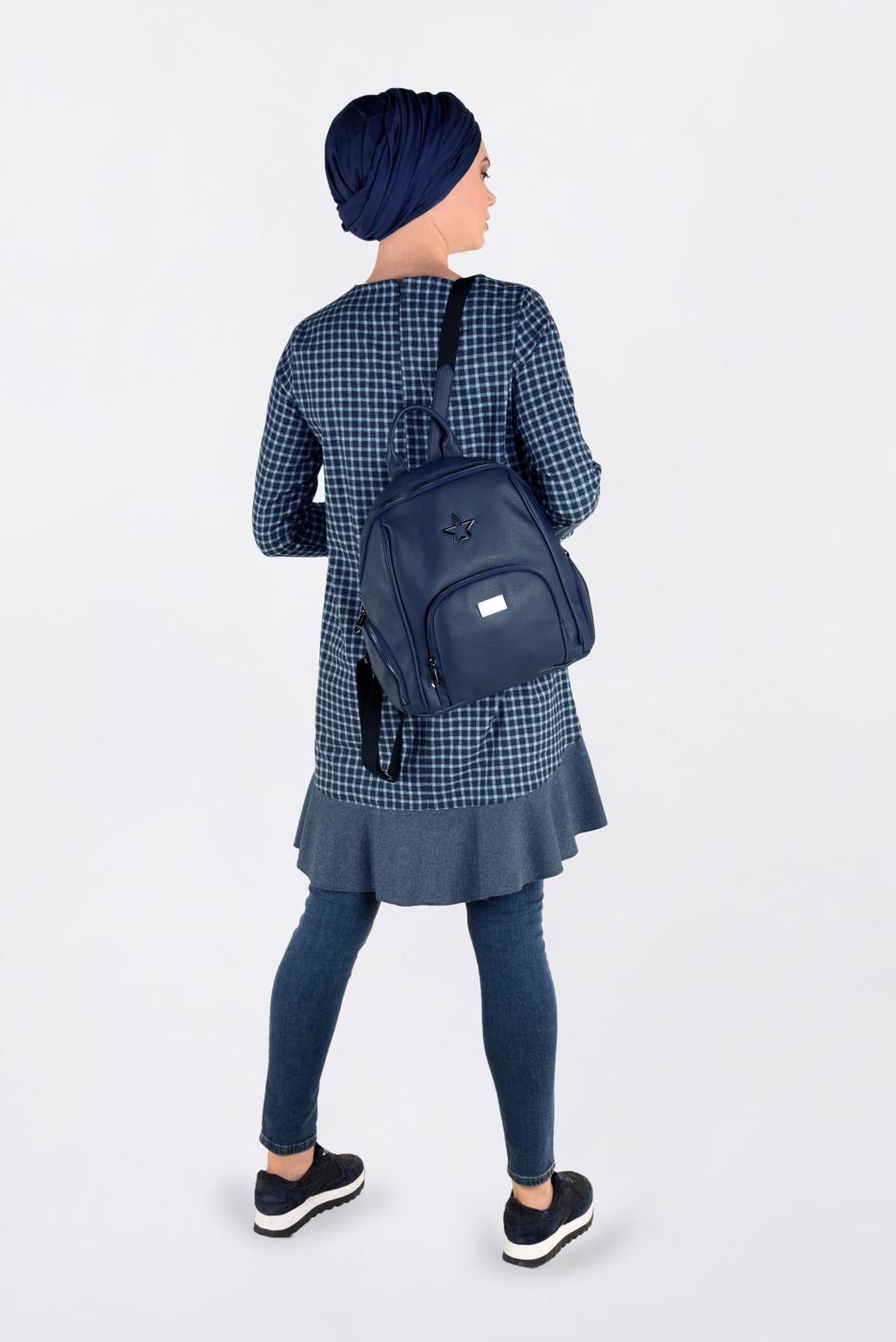 Tesettür giyim LACİVERT PÖTİKARE DESENLİ ETEK UCU VOLANLI VE İŞLEMELİ TUNİK 4793