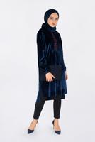 Tesettür giyim LACİVERT NAKIŞLI KADİFE TUNİK 4794 