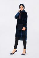 Tesettür giyim LACİVERT NAKIŞLI KADİFE TUNİK 4794 