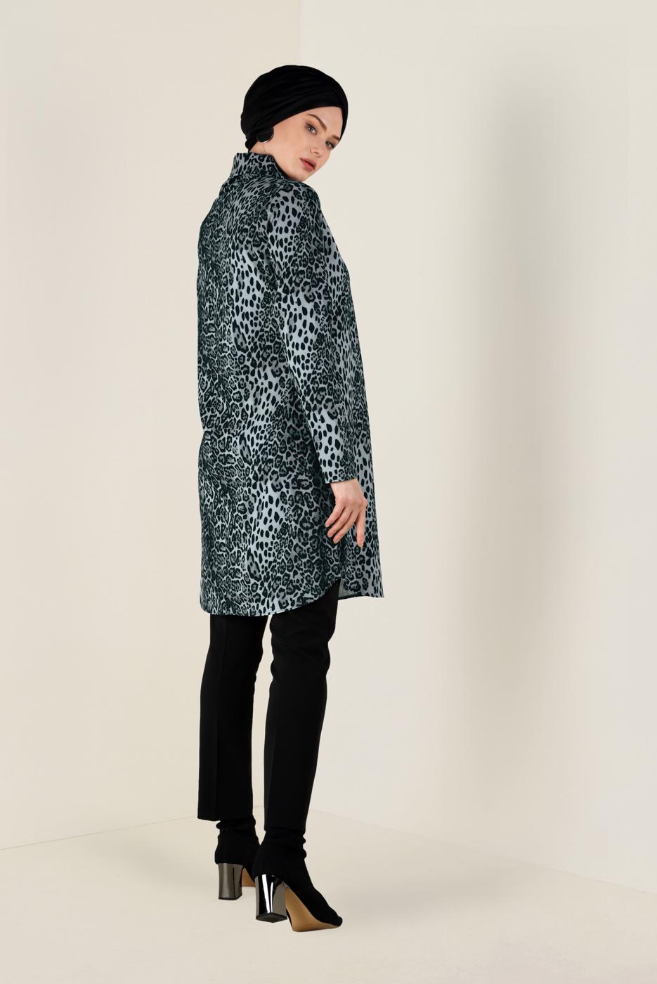 Tesettür giyim GRİ LEOPAR DESENLİ TUNİK 4808 