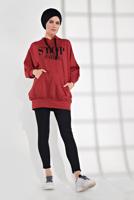 Tesettür giyim KIRMIZI YAZI BASKILI CEPLİ EŞOFMAN TUNİK 6102