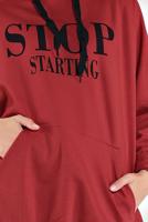 Tesettür giyim KIRMIZI YAZI BASKILI CEPLİ EŞOFMAN TUNİK 6102