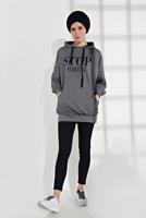 Tesettür giyim GRİ YAZI BASKILI CEPLİ EŞOFMAN TUNİK 6102